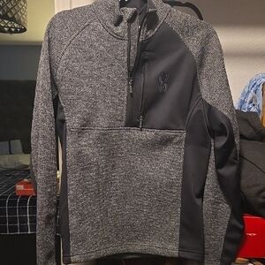 Spyder Men's Black and Gray Zip Up Sweater
